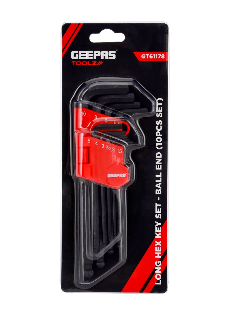 GEEPAS - Geepas Long Hex Key Set with Ball End - Precision-Crafted Hexagonal Tools for Versatile Fastening, Assembly, and Maintenance in Automotive, DIY, and Professional Applications - Image 1