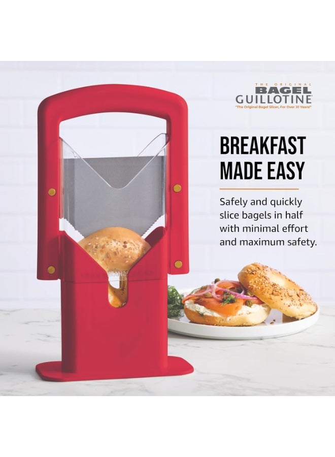 Hoan Bagel Guillotine Universal Slicer with Built-in Finger Safety Shield, Perfect for Bagels, Buns, and Muffins, Nonstick Blade, 9.25 Inch, Red - Image 3