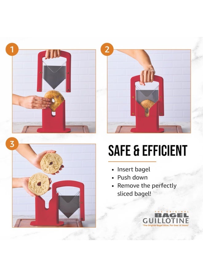 Hoan Bagel Guillotine Universal Slicer with Built-in Finger Safety Shield, Perfect for Bagels, Buns, and Muffins, Nonstick Blade, 9.25 Inch, Red - Image 4