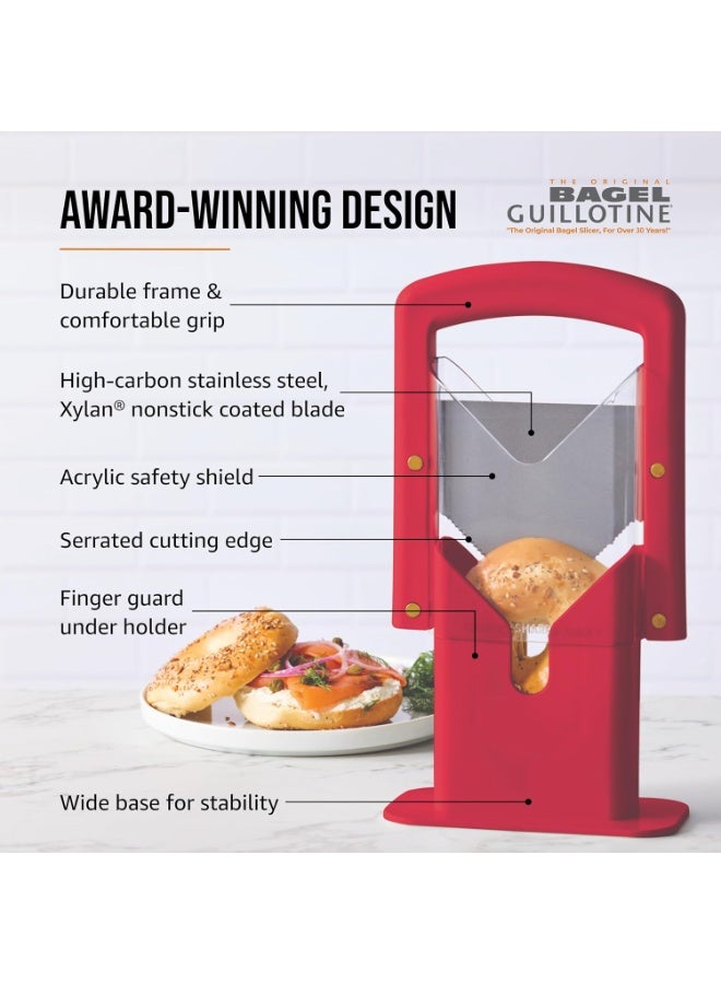 Hoan Bagel Guillotine Universal Slicer with Built-in Finger Safety Shield, Perfect for Bagels, Buns, and Muffins, Nonstick Blade, 9.25 Inch, Red - Image 5