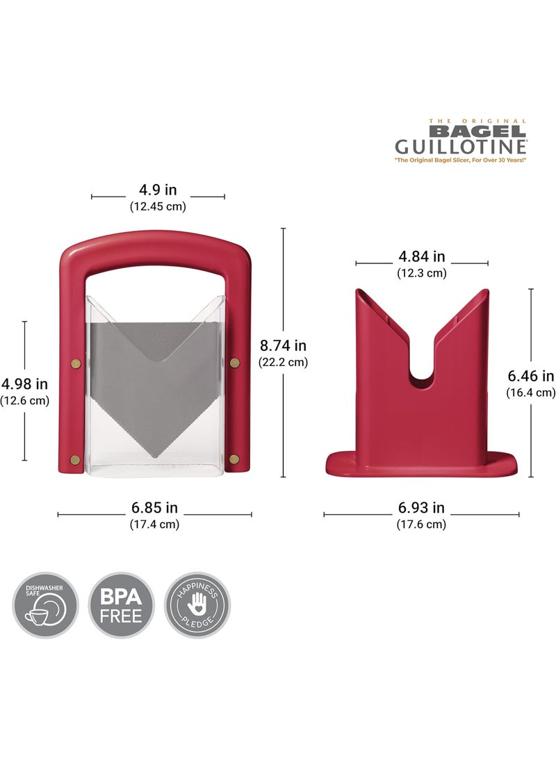 Hoan Bagel Guillotine Universal Slicer with Built-in Finger Safety Shield, Perfect for Bagels, Buns, and Muffins, Nonstick Blade, 9.25 Inch, Red - Image 2