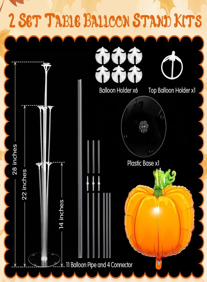 Seematn 2 Set Fall Balloon, Pumpkin Foil Balloons Stand Kit for Table Centerpiece for Baby Shower Thanksgiving Mid Autumn Birthday Wedding Party Decoration Beige, Gold, Burnt Orange, Blue - Image 3