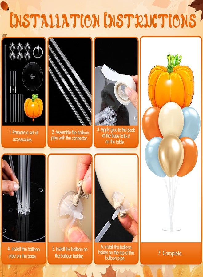 Seematn 2 Set Fall Balloon, Pumpkin Foil Balloons Stand Kit for Table Centerpiece for Baby Shower Thanksgiving Mid Autumn Birthday Wedding Party Decoration Beige, Gold, Burnt Orange, Blue - Image 4