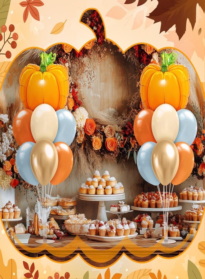 Seematn 2 Set Fall Balloon, Pumpkin Foil Balloons Stand Kit for Table Centerpiece for Baby Shower Thanksgiving Mid Autumn Birthday Wedding Party Decoration Beige, Gold, Burnt Orange, Blue - Image 5