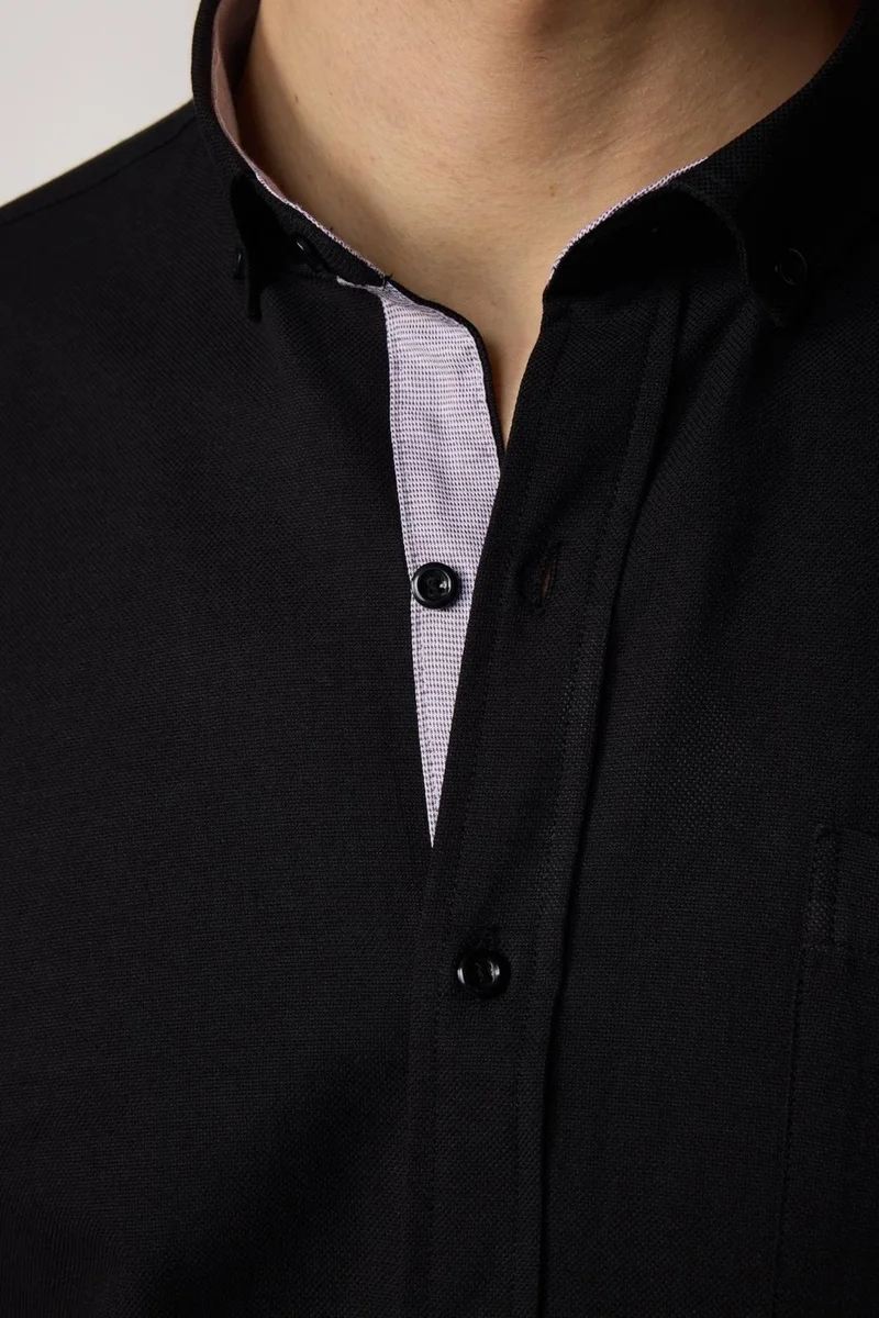 تودورس Classic Fit Button Collar Cotton Easy Iron Oxford Plain Black Men's Shirt