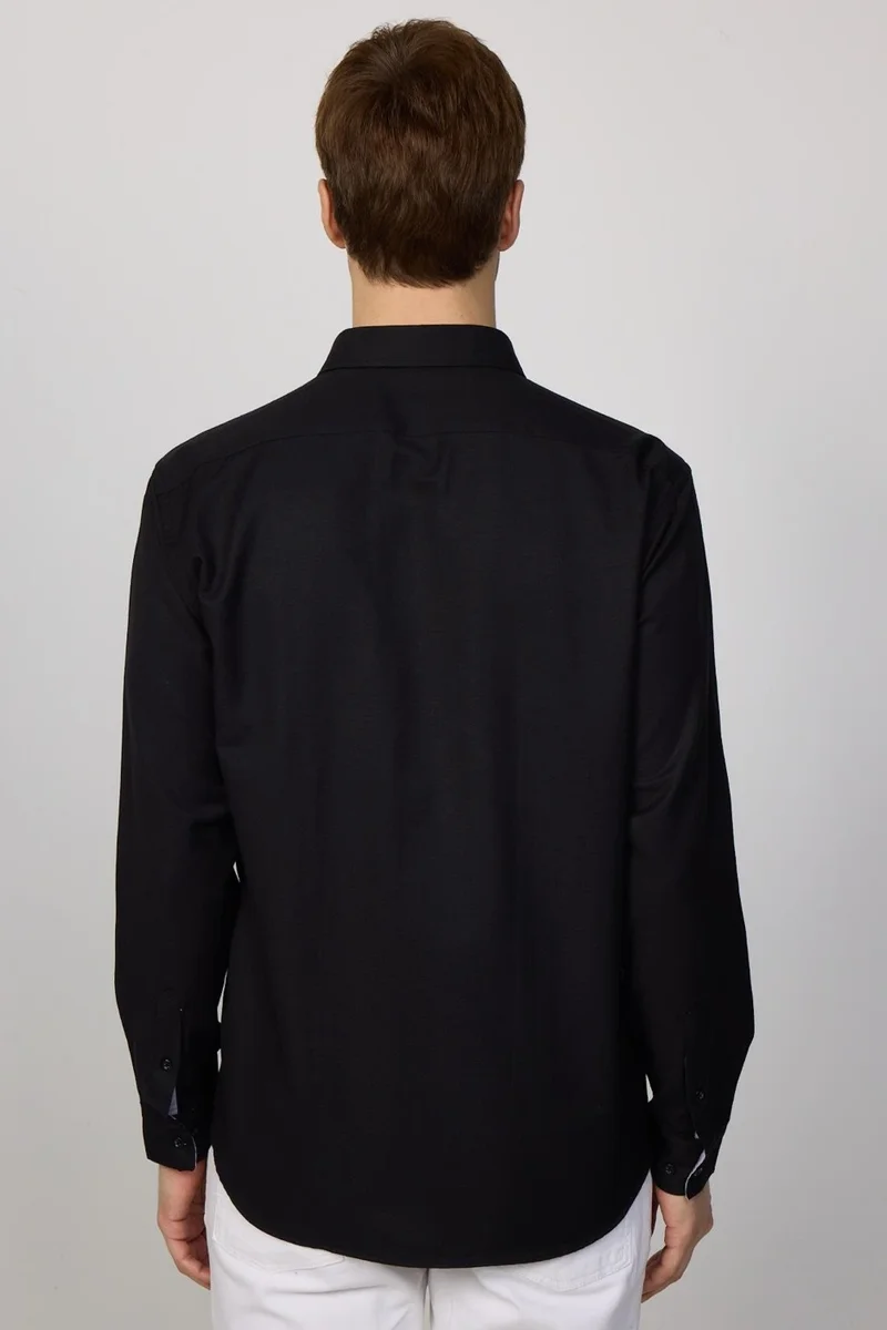 تودورس Classic Fit Button Collar Cotton Easy Iron Oxford Plain Black Men's Shirt
