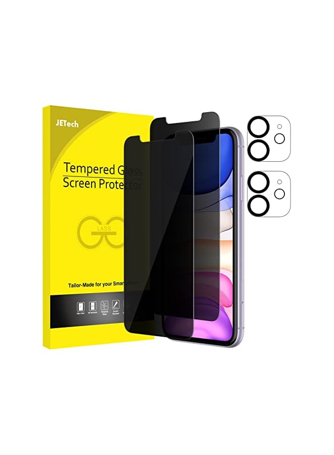 جي تيك واقي شاشة للخصوصية من JETech لهاتف iPhone 11 مقاس 6.1 بوصة مع واقي عدسة الكاميرا، طبقة زجاجية مقواة مضادة للتجسس، عبوتان لكل منهما - Image 1