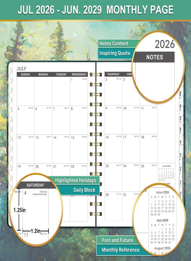 Pinchoco 2026-2029 Monthly Planner - 3 Year Monthly Planner 2026-2029, Jul. 2026 - Jun. 2029, 6.3" X 8.4", 3 Year Calendar with 36 Months Tabs + Back Pocket - Dreaming Moon - Image 4