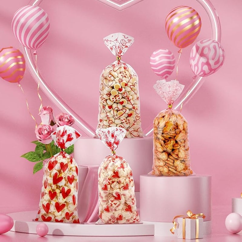 ChicQuench Valentine Treat Bags, Valentine Cellophane Treat Bags, Valentines Gift Bag, 60 PCS Plastic Valentines Candy Cookie Goodie Bag with Twist Ties for Valentines Day Wedding Party Favor Supplies - Image 3