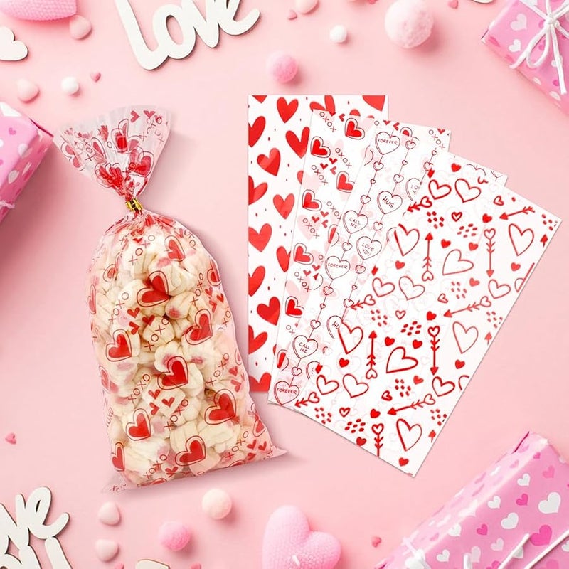 ChicQuench Valentine Treat Bags, Valentine Cellophane Treat Bags, Valentines Gift Bag, 60 PCS Plastic Valentines Candy Cookie Goodie Bag with Twist Ties for Valentines Day Wedding Party Favor Supplies - Image 5