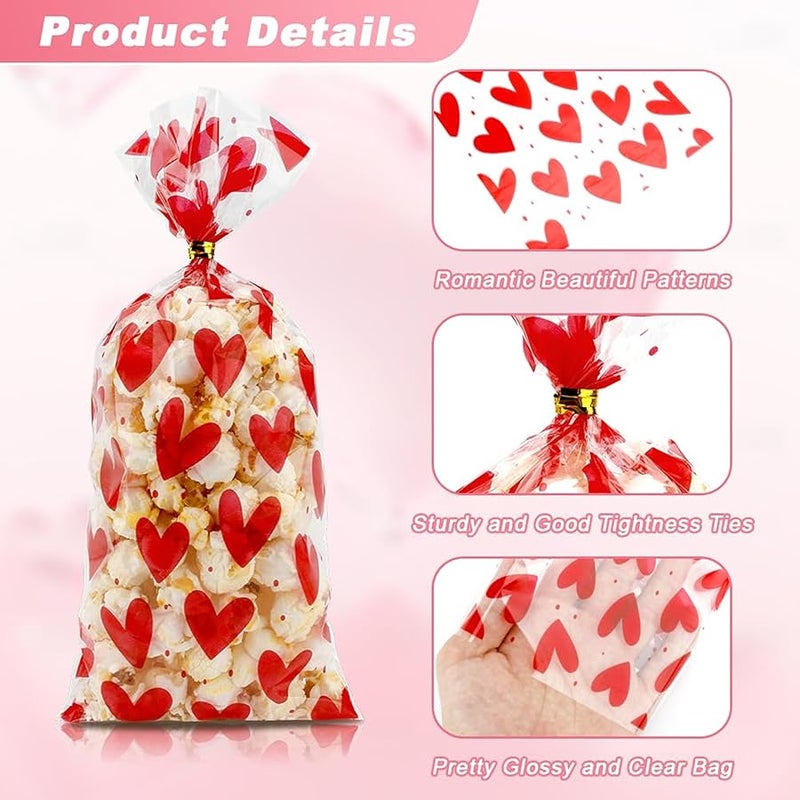 ChicQuench Valentine Treat Bags, Valentine Cellophane Treat Bags, Valentines Gift Bag, 60 PCS Plastic Valentines Candy Cookie Goodie Bag with Twist Ties for Valentines Day Wedding Party Favor Supplies - Image 4