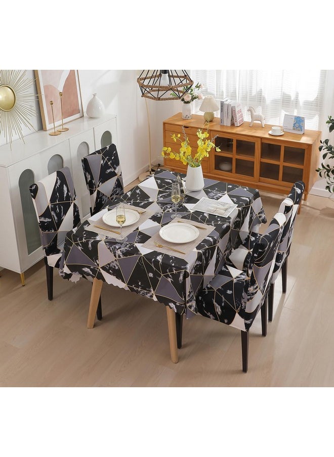HOUSE OF QUIRK House of Quirk Dining Chair Cover with Table Covers for Kitchen Waterproof Dining Table Cloth (Black Prism, 1 Table Cover + 4 Chair Cover)  - Image 1