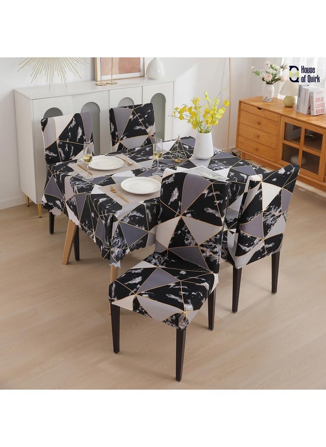 HOUSE OF QUIRK House of Quirk Dining Chair Cover with Table Covers for Kitchen Waterproof Dining Table Cloth (Black Prism, 1 Table Cover + 4 Chair Cover)  - Image 3