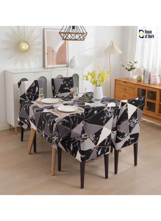 HOUSE OF QUIRK House of Quirk Dining Chair Cover with Table Covers for Kitchen Waterproof Dining Table Cloth (Black Prism, 1 Table Cover + 4 Chair Cover)  - Image 2
