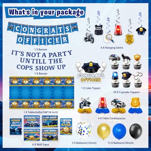 Mpanwen Police Party Decorations Police Academy Graduation Themed Party Decor Supplies Banner Balloons Cake Toppers Tablecloth Centerpieces Hanging Swirls Wall Signs - Image 5