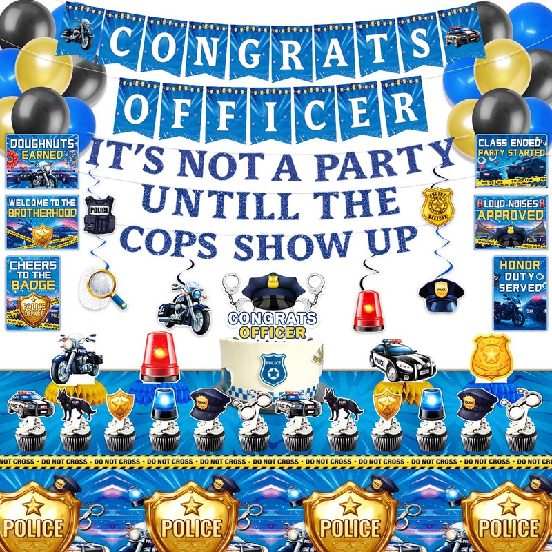 Mpanwen Police Party Decorations Police Academy Graduation Themed Party Decor Supplies Banner Balloons Cake Toppers Tablecloth Centerpieces Hanging Swirls Wall Signs - Image 3