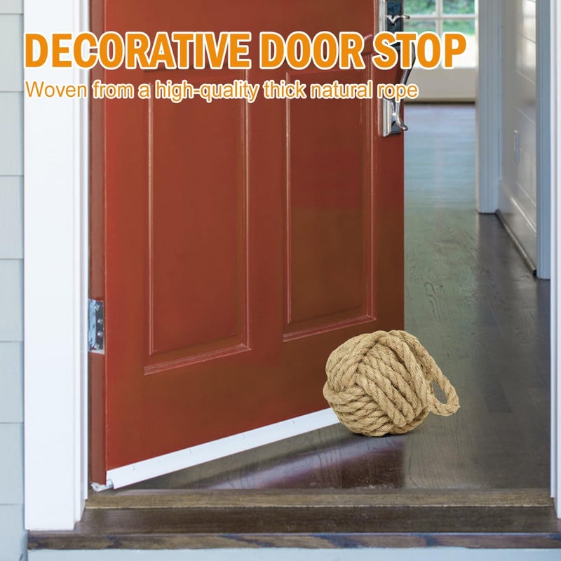 Monrocco Decorative Door Stoppers Rope Knot Nautical Weighted Decorative Door Stop, Heavy Duty Doorstopper Cute Doorstop for Window Wedge, Bookend 5.9 inch (Natural Jute) - Image 4