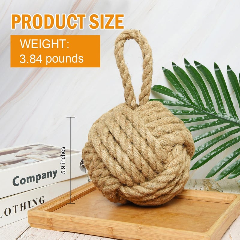 Monrocco Decorative Door Stoppers Rope Knot Nautical Weighted Decorative Door Stop, Heavy Duty Doorstopper Cute Doorstop for Window Wedge, Bookend 5.9 inch (Natural Jute) - Image 2