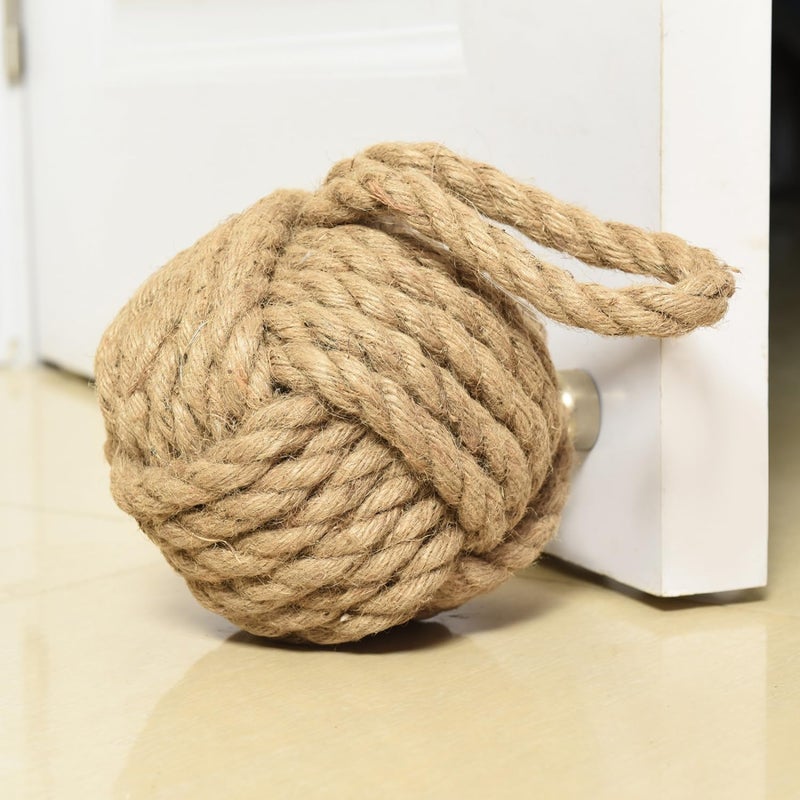 Monrocco Decorative Door Stoppers Rope Knot Nautical Weighted Decorative Door Stop, Heavy Duty Doorstopper Cute Doorstop for Window Wedge, Bookend 5.9 inch (Natural Jute) - Image 5