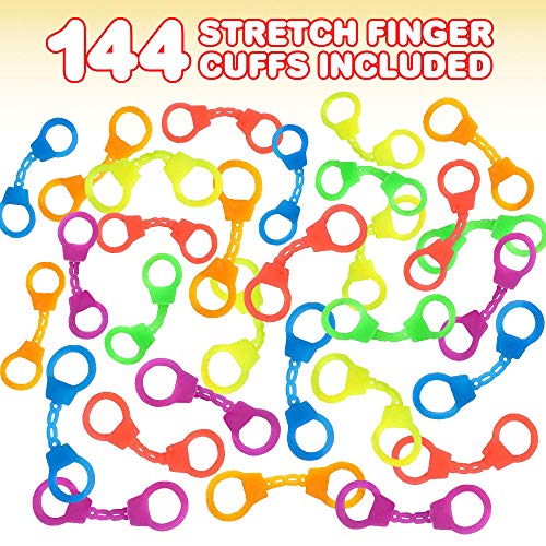 ArtCreativity Mini Stretch Finger Cuffs for Kids Pack of 144 Rubber Hand Cuffs for Fingers Police Theme Party Supplies Neon Party Favors Goodie Bag and Pinata Fillers Assorted Vibrant Colors - Image 5