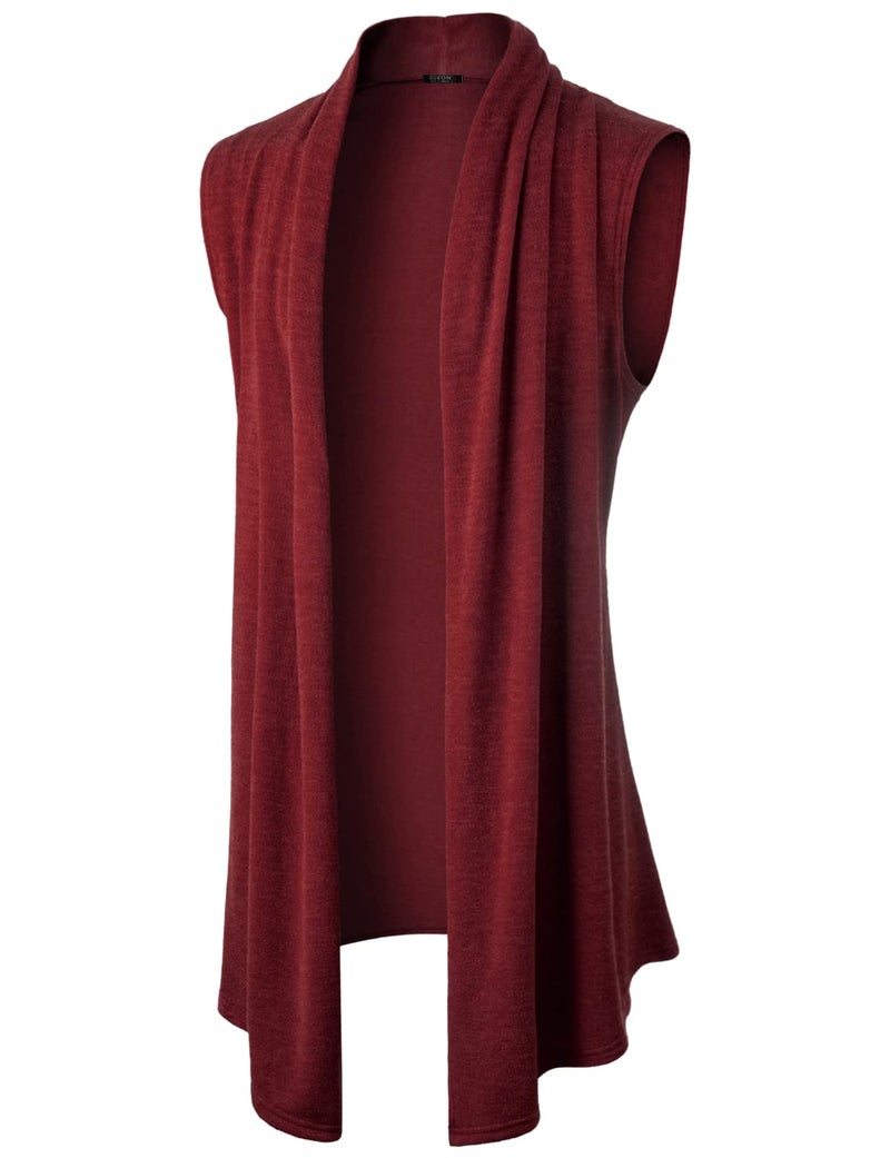 GIVON Men's Lightweight Ruffle Shawl Collar Sleeveless Vest Cardigan with Long Drape Cape / DCC231-RED-S - Image 4