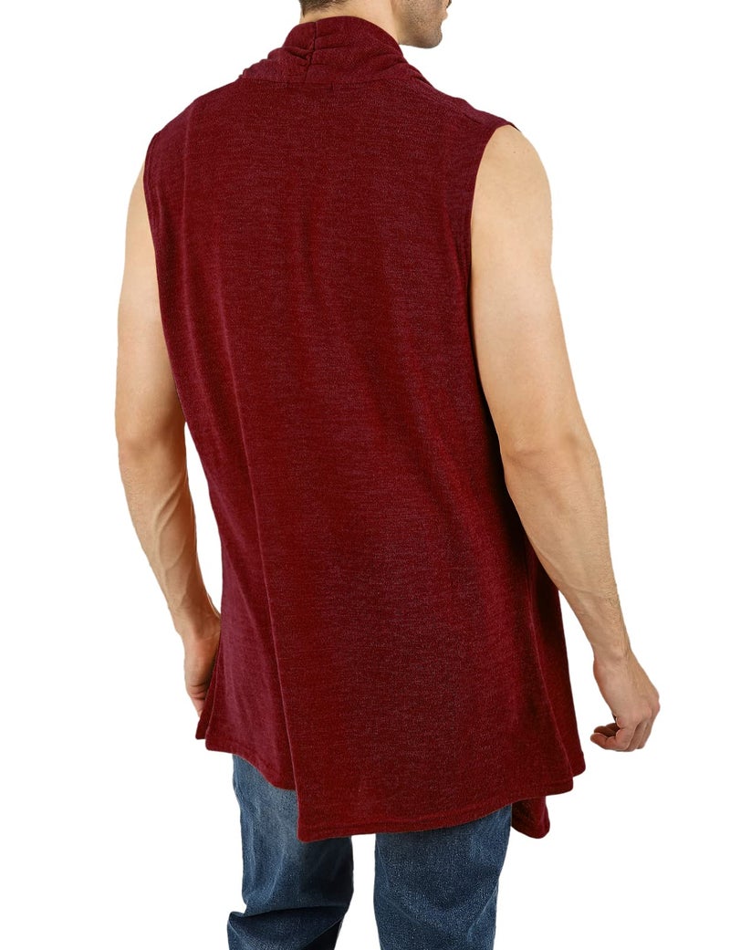 GIVON Men's Lightweight Ruffle Shawl Collar Sleeveless Vest Cardigan with Long Drape Cape / DCC231-RED-S - Image 3