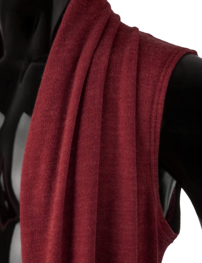 GIVON Men's Lightweight Ruffle Shawl Collar Sleeveless Vest Cardigan with Long Drape Cape / DCC231-RED-S - Image 5