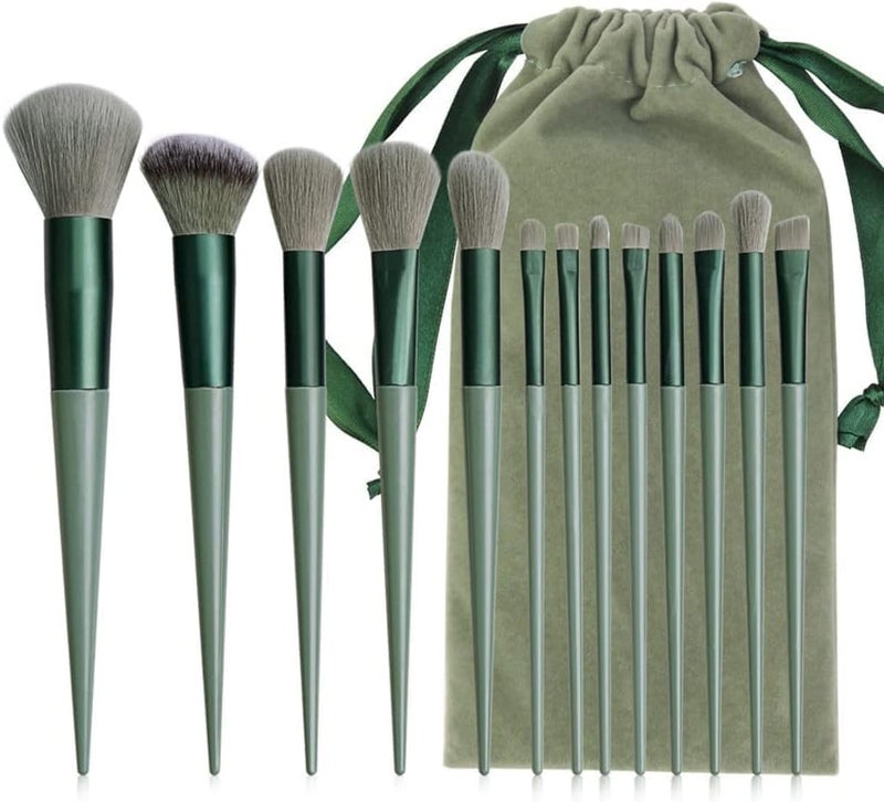 Juliyeh 13pcs Makeup Brush Set Foundation Powder Eyeshadow Eyebrow Brush Set Cosmetic Tool Profesional Brushes with Setwith Plush Bag Green