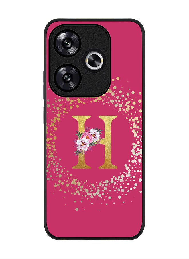 Stylizedd Rugged Black edge case for Xiaomi Poco F6 / Xiaomi Redmi Turbo 3 Case Cover Custom Monogram Initial Letter Floral Pattern Alphabet- H (Deep Pink Rose) - Image 1