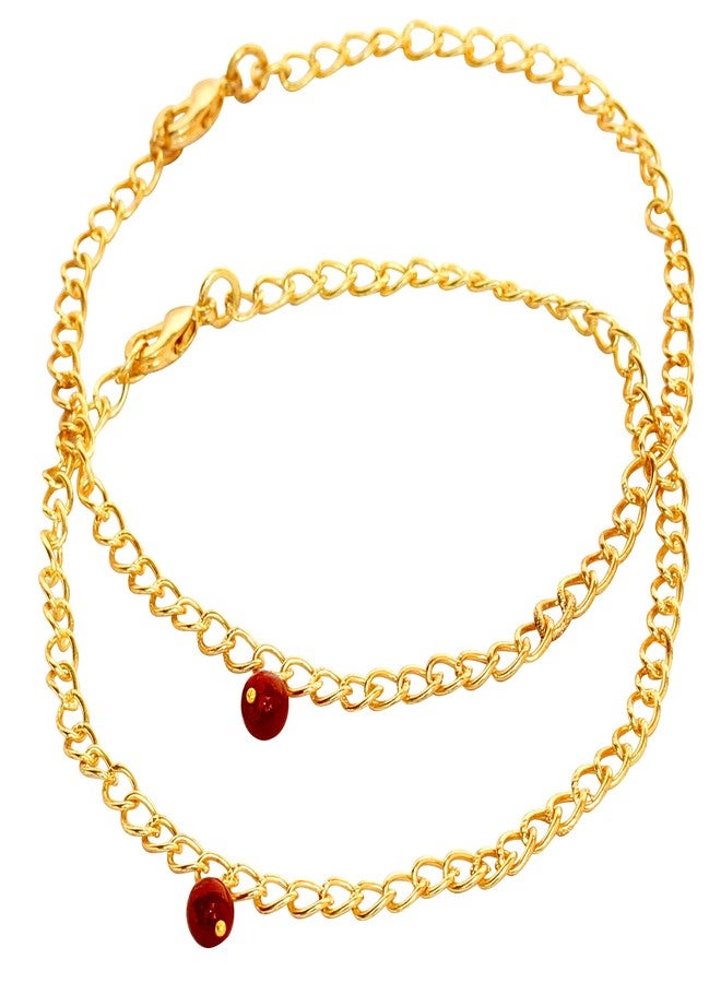 Touchstone Anklets Pair with Ruby Beads for Women