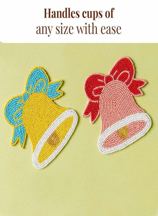 Folkulture Coasters Set of 4 | Beaded Handmade Boho Bell Design Drink Coasters for Coffee Table Décor | Cute Coasters for Housewarming Gift for Her - Image 2