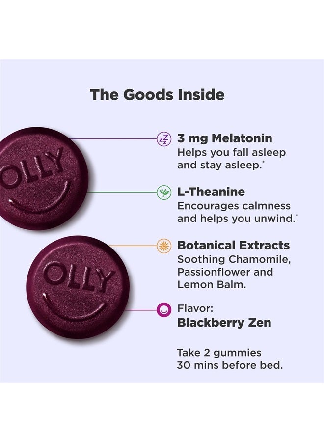 OLLY Sleep Gummy, Occasional Sleep Support, 3 mg Melatonin, L-Theanine, Chamomile, Lemon Balm, Sleep Aid, Blackberry - 60 Count  - Image 3