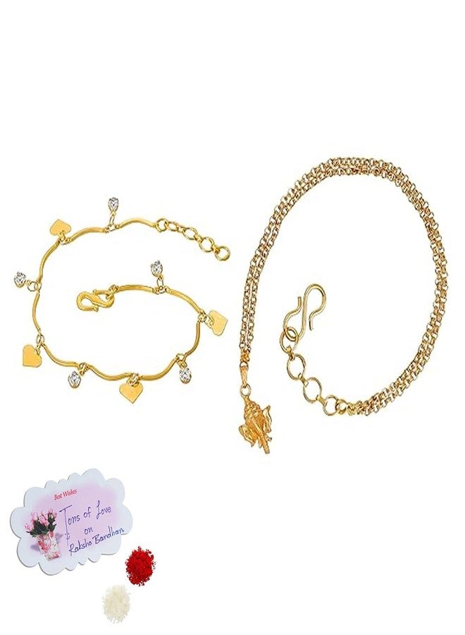 JFL Unisex Adult - Jewellery for Less Combo of One Gram Gold Plated Ganesha & Heart Design Adjustable Rakhi Bracelet for Bhaiya Bhabhi Couple,Valentine - Image 1