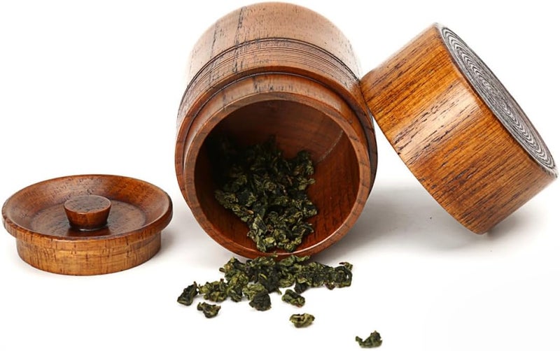 SHOWERORO Wooden Tea Canister with Airtight Seal Classical Chinese Style round Tea Storage Container with Lid for Home - Image 1