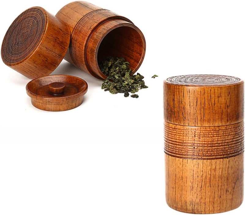 SHOWERORO Wooden Tea Canister with Airtight Seal Classical Chinese Style round Tea Storage Container with Lid for Home - Image 3