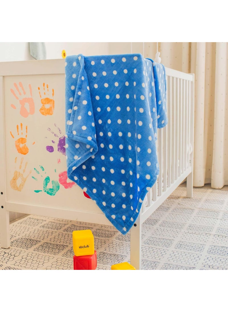 My NewBorn - MyNewborn by 10club Polka Dot Sherpa Fleece Baby Blanket | for Baby Girl, Boy, Newborn, Nursery | All Season, AC Blanket |0-12 M | 76x100 cm 240 GSM (Blue) - Image 1