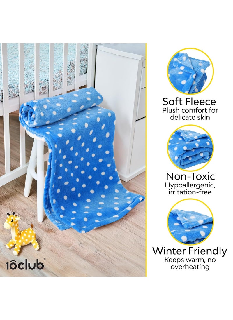 My NewBorn - MyNewborn by 10club Polka Dot Sherpa Fleece Baby Blanket | for Baby Girl, Boy, Newborn, Nursery | All Season, AC Blanket |0-12 M | 76x100 cm 240 GSM (Blue) - Image 1