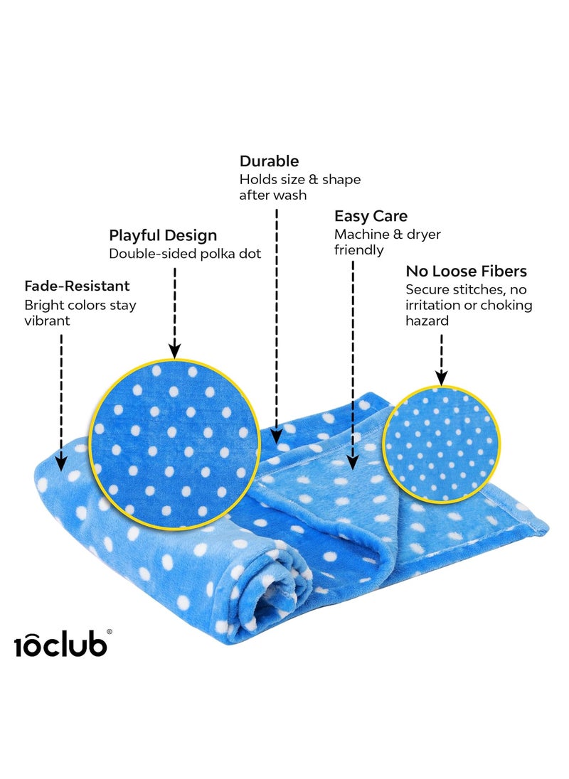 My NewBorn - MyNewborn by 10club Polka Dot Sherpa Fleece Baby Blanket | for Baby Girl, Boy, Newborn, Nursery | All Season, AC Blanket |0-12 M | 76x100 cm 240 GSM (Blue) - Image 1