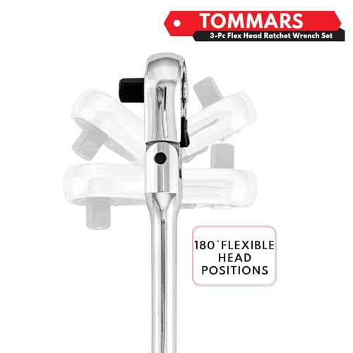 TOMMARS Flex-Head Stubby Ratchet Set, 1/4", 3/8", 1/2" Drive Flexible Mini Small Ratchet Handle Wrench 72-Tooth Quick-Release Reversible Gift for Men Mechanic Hand Tools - Image 3