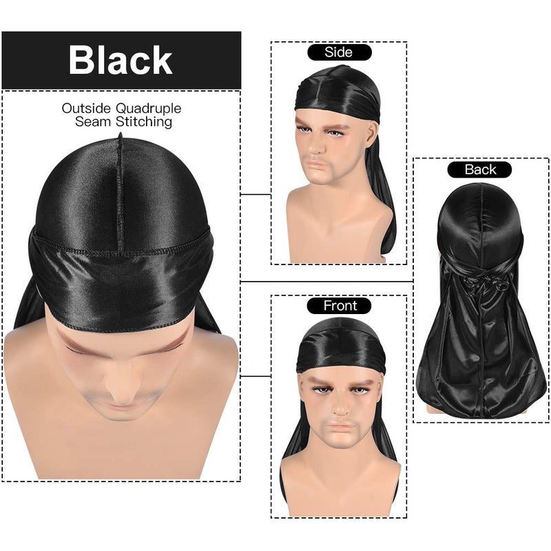 Roybens 3PCS Silky Durags Pack for Men Waves, Satin Doo Rag, Award 1 Wave Cap,N - Image 2