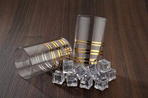 Finner 8 Pcs Plastic Gold Strip Design Unbreakable Stylish Transparent Water GlassJuice GlassBeer GlassWine Glass Plastic ABS Glass Saga Magic Glasses Set 300 ml - Image 3
