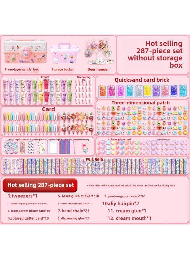 Weng Kai Girl Sticker Suit Cream Gel Goo Card Deluxe Edition Children's DIY Material Bag Cool Bone Cheap Toys-Colour:Cream Cuckoo Quicksand Set 287 Pieces [without Storage] - Image 1