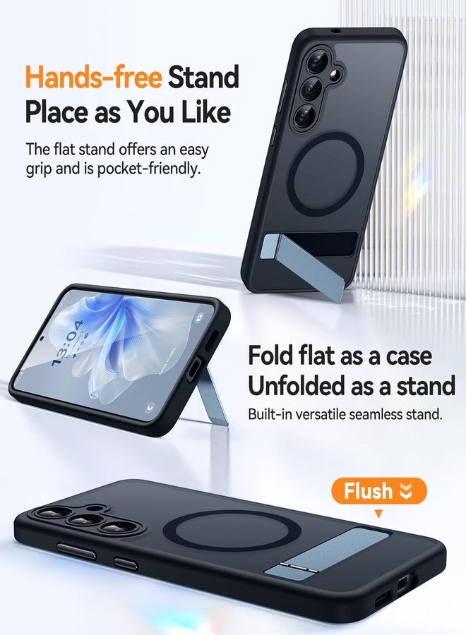 CANSHN Magnetic for Samsung Galaxy S25 Case(6.2") with Durable Metal Stand, Upgraded [Full Camera Protection] Translucent Matte Back, Hard Case Cover, Black - Image 3