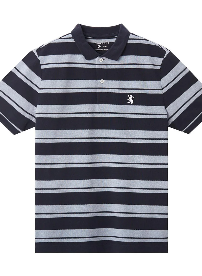 GIORDANO Men's Slim Fit Stripe Polo - Cotton Pique, Flat Knit Collar