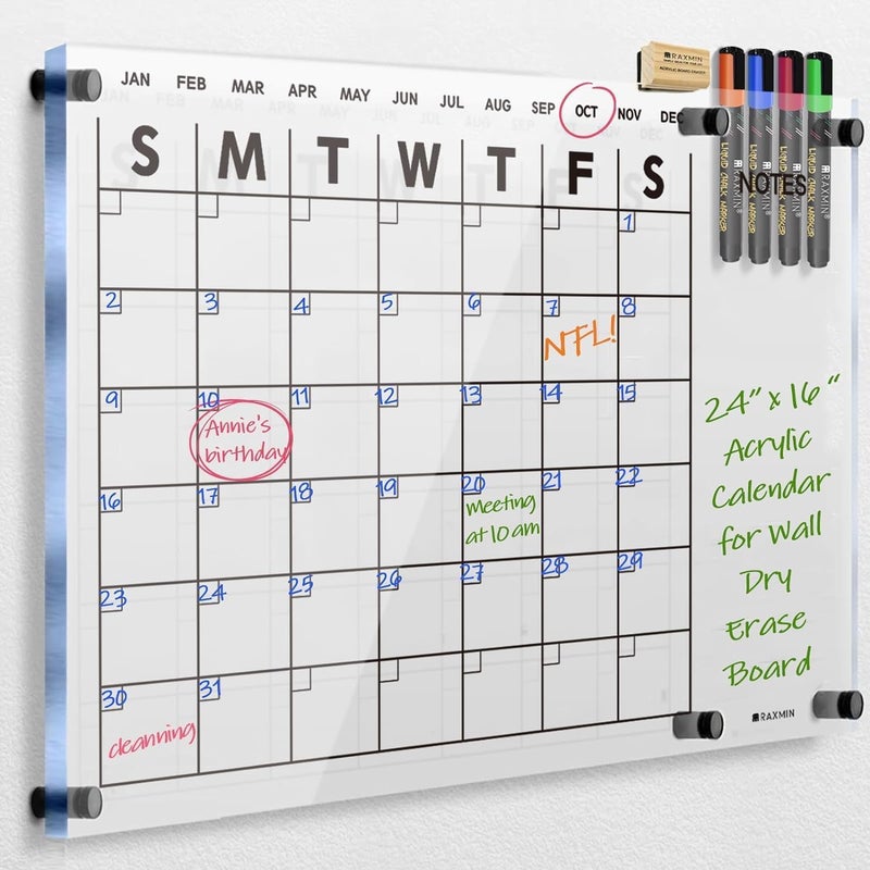 EL MOHANDES Acrylic Dry Erase Clear Acrylic Wall Calendar for Wall 23”x16“ White Board Calendar Home Office Calendar - Image 1