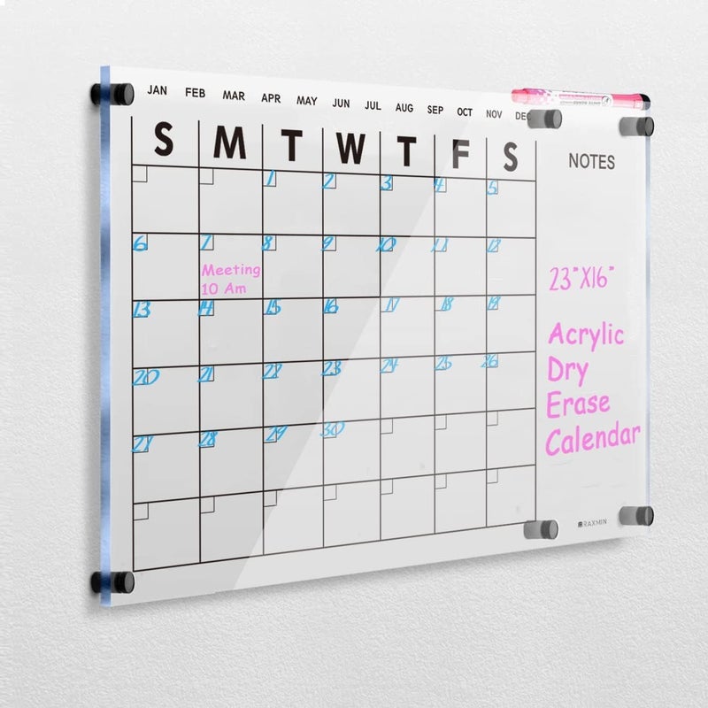 EL MOHANDES Acrylic Dry Erase Clear Acrylic Wall Calendar for Wall 23”x16“ White Board Calendar Home Office Calendar - Image 2