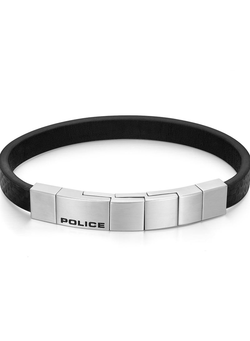 POLICE Rotator Black Leather Stainless Steel Gents Bracelet - Image 2