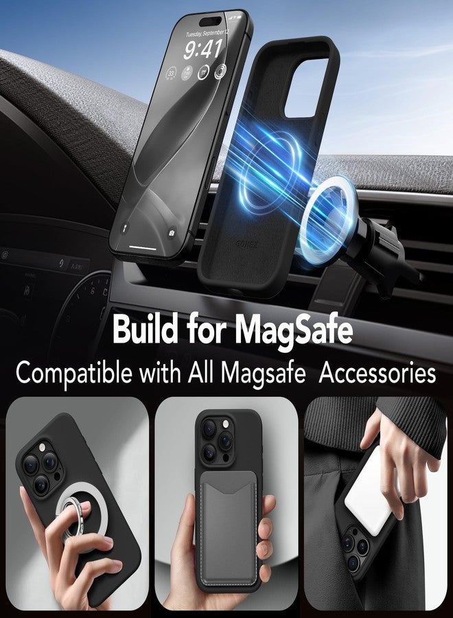 غونيز جراب GONEZ المغناطيسي لهاتف iPhone 16 Pro، متوافق مع MagSafe، [واقي شاشة + واقي عدسة الكاميرا]، جراب سيليكون مقاوم للصدمات والخدوش، أسود، مقاس 6.3 بوصة - Image 4
