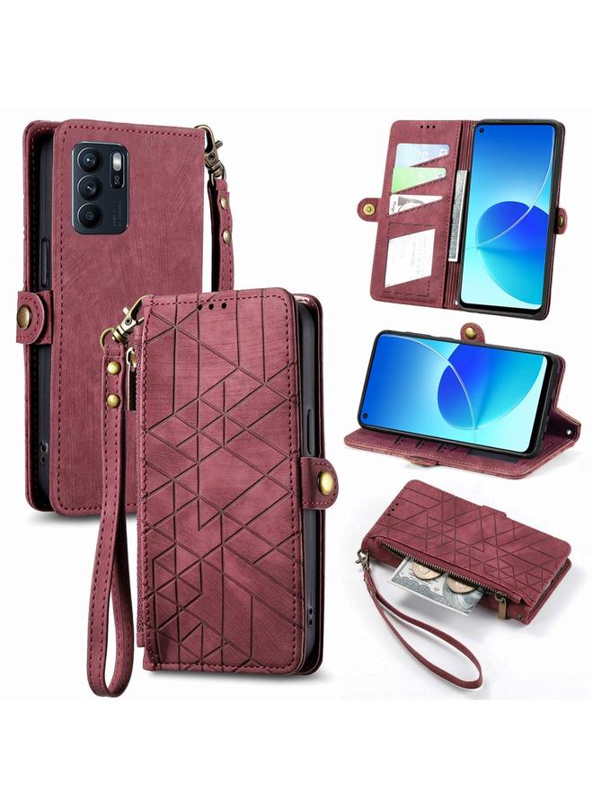 S-TOP Case For OPPO Reno6 Z Geometric Zipper Wallet Side Buckle Leather Phone Case - Image 1