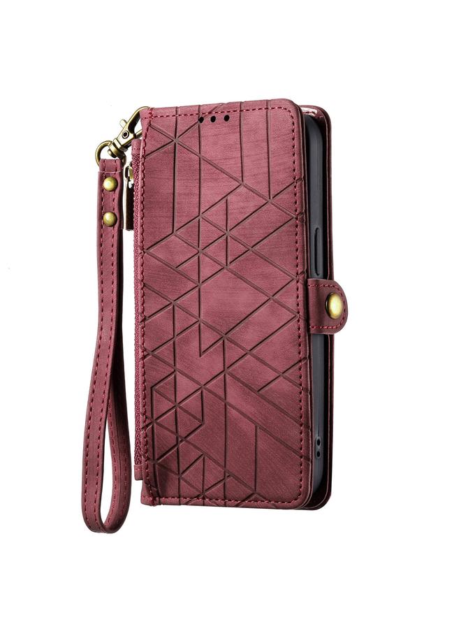 S-TOP Case For OPPO Reno6 Z Geometric Zipper Wallet Side Buckle Leather Phone Case - Image 2